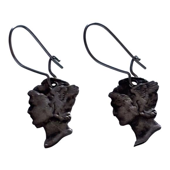 earings custom cut mecury dimes Jewelry - 90% Silver Mercury 1942 Dimes Cut Out Head & Liberty Dangle Earrings vintage